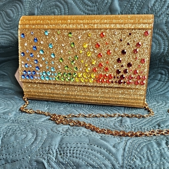 Kurt Geiger Gold Clutch with Party Rhinestones NWT - Picture 7 of 13